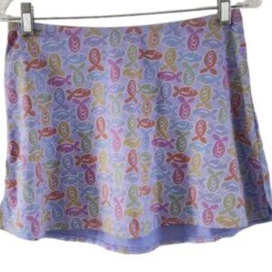 Fresh Produce Splash Periwinkle Fish Print Swim Skirt Size 6 Womens